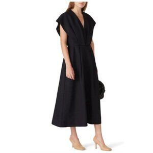 Co Black Short Sleeve V-Neck Wool Blend Midi Dress Women's Size Large L